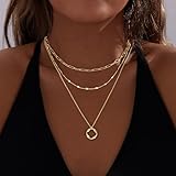 Gold Layered Necklaces for Women,14k Gold Plated Dainty Stackable Choker Necklaces for Women,Trendy Layering Circle Paperclip Chain Pendant Necklace Set Jewelry Gifts for Women