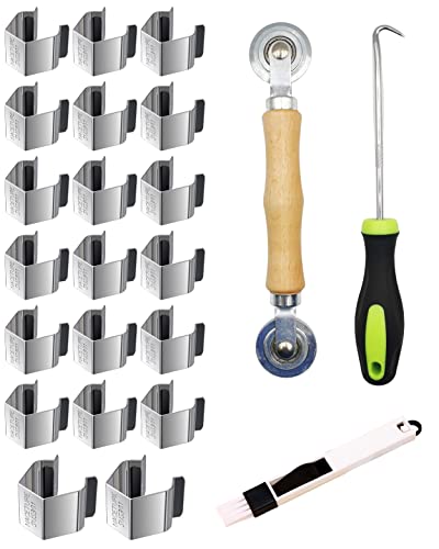 Screen Door Tool Kit - 20 Pieces Screen Installer Clips with Screen Rolling Tool and Removal Door Hook Screen Repair of Kit Mechanic Tools Set for Installing Window and Door Screens