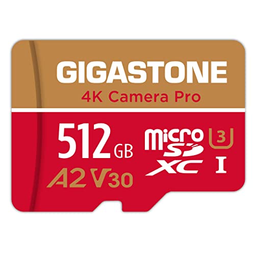 [5-Yrs Free Data Recovery] GIGASTONE 512GB Micro SD Card, 4K Camera Pro, A2 V30 for Smartphone, Gopro, Action Cams, 4K UHD Video Recording , Up to 100MB/s, UHS-I U3 C10 Class 10 with Adapter