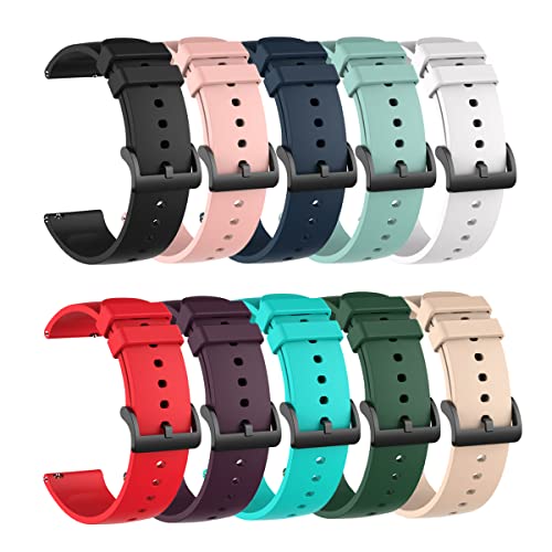 RuenTech 10Pack Bands Compatible with Amazfit Bip 6 Smart Watch 46mm Band, Soft Silicone Sport Strap Quick Release Wristband (10Colors)