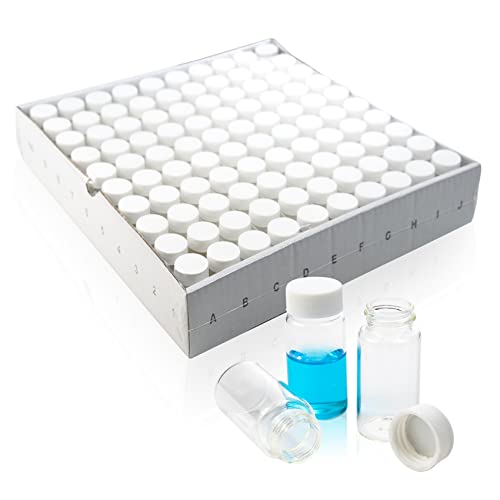 ALWSCI 20 ml Scintillation Vials Liquid Borosilicate Glass Sample Scintillation Counting Vials, 22-400 White Screw Cap, Silver Aluminum Foil PE Liner, Pack of 100