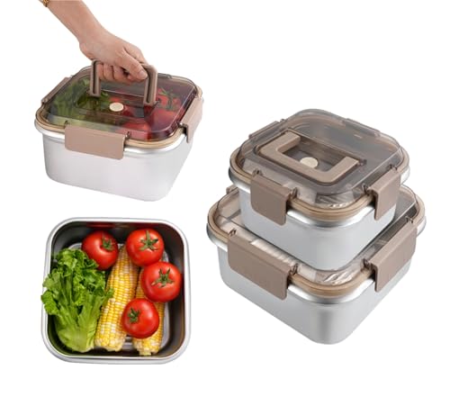 KTBLVFN Food Storage Containers Outdoor 304 Stainless Steel Crisper Box Refrigerator Freezer Storage Box Fruit Seal Box Microwave Oven Heat-resistant (1600+2800ML)