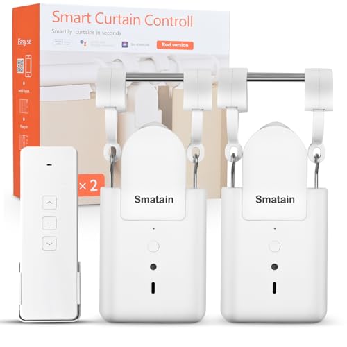 SMATAIN -2 Pack Automatic Curtain Opener Robot - Smart Curtains Home Device with Remote Control, Timer Switch, Voice Control, Manual Control Remote Control Version
