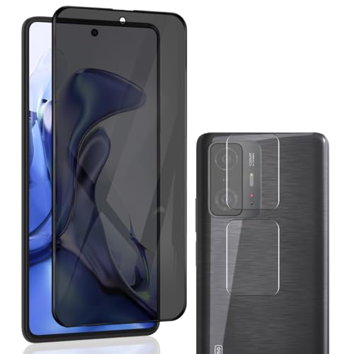 Cmiuubrer 1 Pack Privacy Screen Protector for Xiaomi 11T / Xiaomi 11T Pro (2021) with 2 Pack Camera Lens Protector, 9H Hardness, Anti Spy Tempered Glass Film, Black Protector