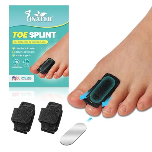 JNATER Hammer Toe Straightener Corrector for Women & Men - 2 Pcs Adjustable Toe Splints Wraps with Aluminum Plate Support for Crooked, Curled, Bent Toes (Black)
