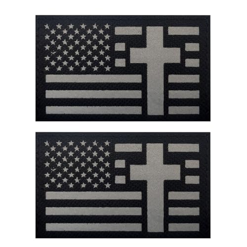 2 PCS EmWoot American Flag Cross Patches Reflective Patch Laser Cut Patch Hook and Loop(Grey)