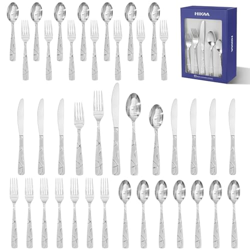 HIKAA Gift Wrap Silverware Set Stainless Steel Flatware Set for Gift, Cutlery Set for Present (40, Flower)