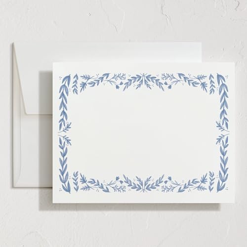 Minted Framed In Floral Stationery Cards, 10 Count, Blank Cards and Envelopes For Thank You Notes, Invitations & Handwritten Messages, Note Cards & Stationery Set, Gifts for Women, Blue Color Theme