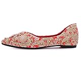 Flats for Women Pointed Toe Fashion Wedding Ballet Shoes Memory Foam Insole Work Casual Slip-On Dress Shoes Women Comfortable Dressy Flat Red Size - 8