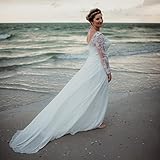 Findlovewedding Wedding Dresses for Bride 2023 with Lace Appliques Chiffon A Line Women Dress Long Sleeves Beach Bride Dress US2 Off-White