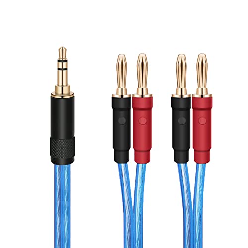 gotor 3.5mm Banana Speaker Wire Cable Banana to 3.5mm Adapter Cable Gold Plated Banana Tips 2x100 AWG 3.5mm Stereo Male Jack to 4 x Banana Plug Speaker Cable Audio Extension Cord 3.28ft Blue