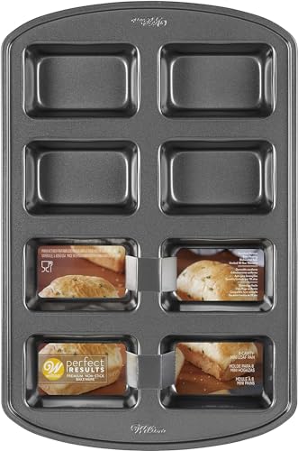 Wilton Gold Premium Non-Stick Warp-Resistant Bakeware, Made without PFAs, Mini Loaf Pan, 8-cavity, 15 x 10 x 1.5 in, Packaging May Vary