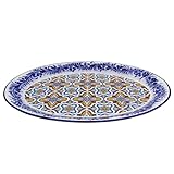 Portugal Ceramic Oval Platter - Traditional Blue and Orange Tile Azulejo Floral Design - Handcrafted, Made in Portugal - Unique and Versatile Serving Dish