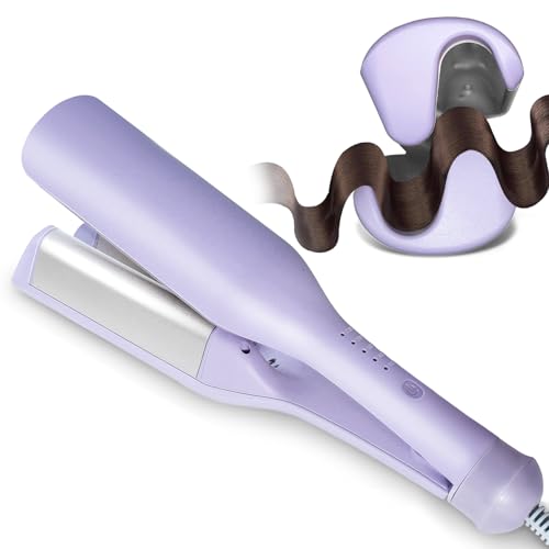 Tieumioe Beach Waves Curling Iron 1.4 Inch Double Barrel Waver, Ceramic Wave Iron for Hair Crimper for Women, Anti-Scald, Dual Voltage Wavy Iron Deep Waver Hair Tool, Purple