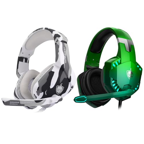 PHOINIKAS PC Gaming Headset for PS4, H1 & G2000 Gaming Stereo Headphones for PS5 PC Switch Xbox One, with Noise Cancelling Mic, Surround Sound (2Pcs)