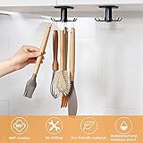 EigPluy 2pcs Under Cabinet Kitchen Utensil Hooks,360° Rotating Drilling Free Adhesive Utensils Hanging Rack for Tools/Towel/Knife (Black)