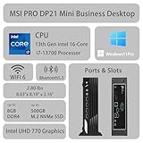 MSI PRO DP21 Mini Business Desktop, 13th Gen Intel 16-Core i7-13700 Processor, 16GB RAM, 512GB SSD, HDMI, DP, Type-C, Support 2-Monitor 4K, Wired Keyboard & Mouse, Wi-Fi 6, Windows 11 Pro, Black