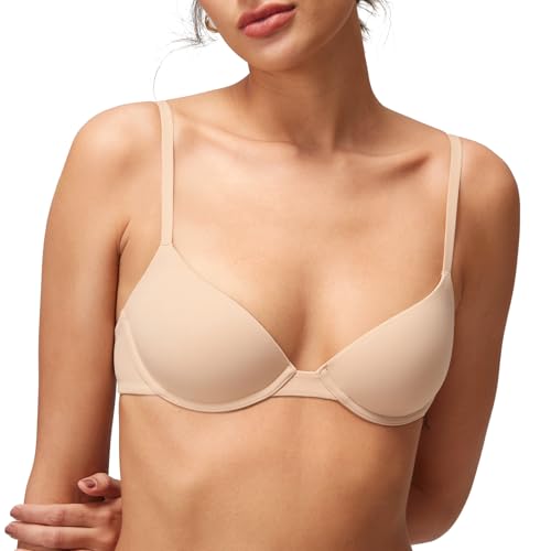 Halobliss T-Shirt Bras for Women Small Breasted Demi Underwire Lightly Lined Bras 32AA-38A Beige 36AA