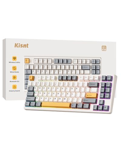 Kisnt Wireless Mechanical Keyboard,Creamy Sound Gasket Gaming Keyboard with Bluetooth/2.4GHz/USB-C, 75% 85 Keys Custom Hot Swappable Compact Keyboard for Win/Mac (Beige,Linear Switch)