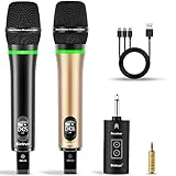Bietrun Wireless Microphone, 240FT Rechargeable UHF Metal Dual Cordless Handheld Dynamic Mics with Bluetooth for Karaoke Machine, PA System Speaker, Mixer, Party, Church, Wedding(Rose Gold)