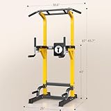 SogesHome Power Tower Pull Up Bar and Dip Stand,10 Adjustable Height Assistive Trainer Dip Station,Multi-Function Strength Training Fitness Workout Station for Home Gym Fitness Equipment，Capacity 500LBS