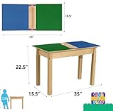 Time-2-Play Kids Activity Play Table, Compatible with Lego Bricks, Extra Sturdy Birch Plywood, 35" W X 15.5" D, Blue & Green, 22" Legs for Ages 6-9