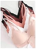 Verdusa Women's 5 Sets Seamless Lingerie Set V Neck Padded Bra and Panty Set Black Red and Beige Medium