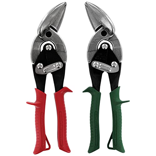 MIDWEST Aviation Snip Set - Left and Right Cut Offset Tin Cutting Shears with Forged Blade & KUSH'N-POWER Comfort Grips - MWT-6510C