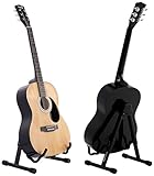 Amazon Basics Adjustable Guitar Folding A-Shape Frame Stand for Acoustic and Electric Guitars with Non-Slip Rubber and Soft Foam Arms, Fully Assembled, Black