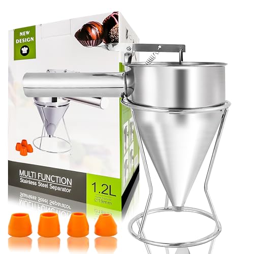 Pancake Batter Dispenser 40oz Multi-Caliber Funnel Cake Dispenser Stainless Steel Funnel Cake Dispense with Stand Great for Pancakes, Cupcakes and Baked Goods