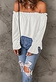 Spriolim Off Shoulder Shirts for Women Chiffon Ruffle Long Sleeve Casual Blouse Sexy Elegant Tops White, Medium