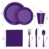 350 Pcs Purple Plastic Plates For Party, Purple Disposable Plates Set, 50 Of Each 9" Dinner Plate Set, 7" Dessert Plate, Cups, Napkins & Cutlery Plastic Dinnerware Exquisite