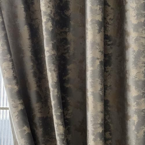 Amidoudou 1 Pair Nordic Style Luxury Velvet Curtains for Living Room Gray and Gold Bedroom Curtains (Gray,54x90 Inch)