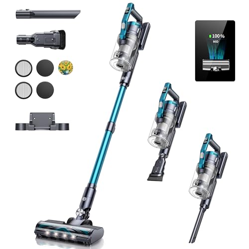 Cordless Vacuum Cleaner, 38Kpa 450W Stick Vacuum with Aromatherapy Design, Vacuum Cleaners for Home LED Smart Animation Display, Wireless Vacuum for Pet Hair/Carpet/Hard Floor, Blue