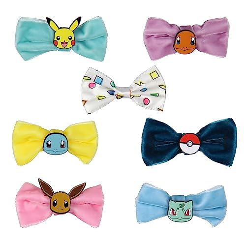 Pokemon Velvet Character Hair Accessories Bows Alligator Hair Clips For Women or Girls 7 Pcs