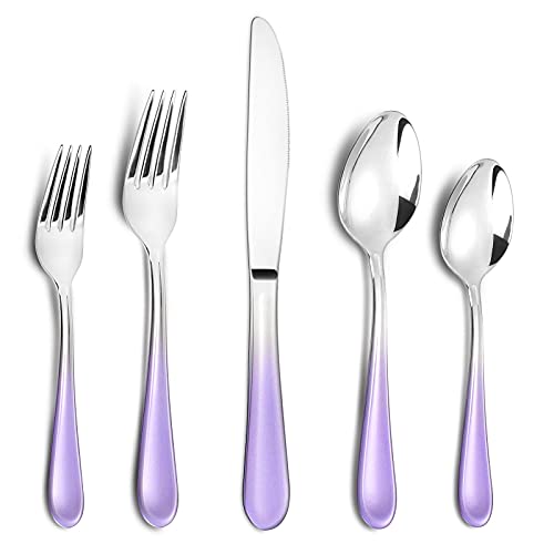 Gradient Purple Silverware set for 4,Stainless Steel Flatware Set,20 Piece Tableware Cutlery Set,Mirror Polished Utensils Sets for Kitchen,Reusable Dinnerware Sets Service for 4,Dishwasher Safe