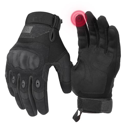 KEMIMOTO Tactical Gloves for Men, Touchscreen Motorcycle Gloves with Hard Shell & Palm Padding for Sports Motorcycle Cycling Tactical Airsoft Paintball Hunting Hiking Camping Climbing (Black,Large)