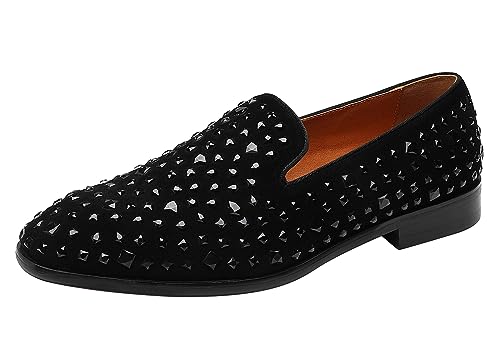 ELANROMAN Party Shoes for Men Loafers Fashion Tuxedo Rhinestones Slip-on Moccasins Wedding Shoes US 9