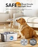 PETIMI Cat & Dog Water Fountain, 2 Gallon 304 Food Grade Stainless Steel Pet Water Fountain, Ultra Quiet Dog Water Bowl Dispenser, Safety Lock, 3 Replacement Filters, Smart Water Pump Protection