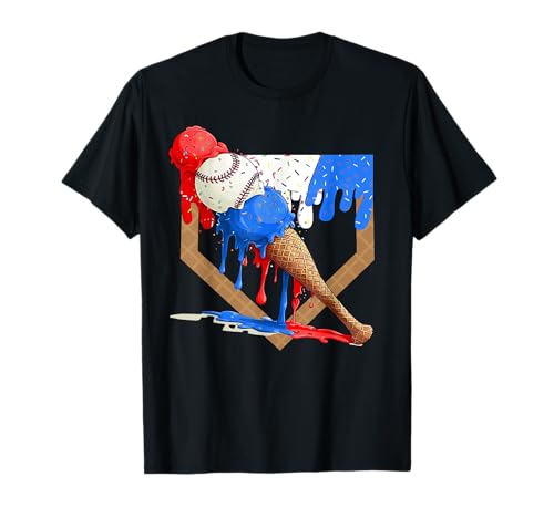 4th of July Red White and Blue Baseball Ice Cream Drip Boys T-Shirt