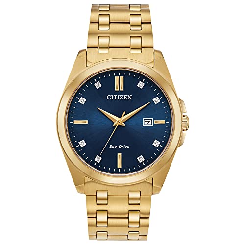 Citizen Men's Classic Peyton 3-Hand Eco-Drive Watch, Date, Sapphire Crystal, Diamond Markers, Gold Tone/Blue Dial