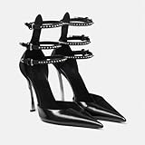 XINYIBAOBAO Women's Sandals High-heeled Pointed Hollow Patent Leather Rivet Shallow Mouth Pumps Shoes Closed Toe High Heels Sandal for Women,Black,40