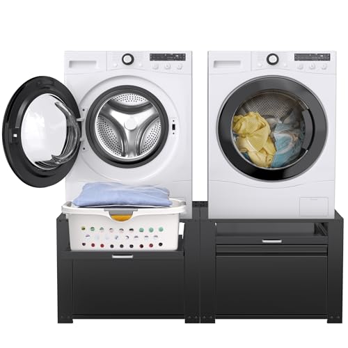GDLF Washer and Dryer Pedestals, Laundry Pedestal Universal Fit Washing Machine Stand with Drawer Storage and Lundry Basket Shelf, 800LBS Capacity