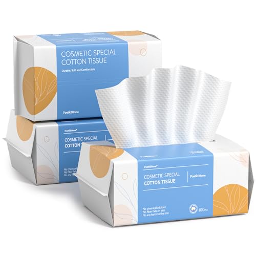 PoeticEHome Soft Dry Wipe 3 Pack, Cotton Tissue Face Towel, Disposable Facial Cleansing Cloths, Dry Wet Use for Sensitive Skin, Makeup Removing, Surface Cleaning (300 Count)