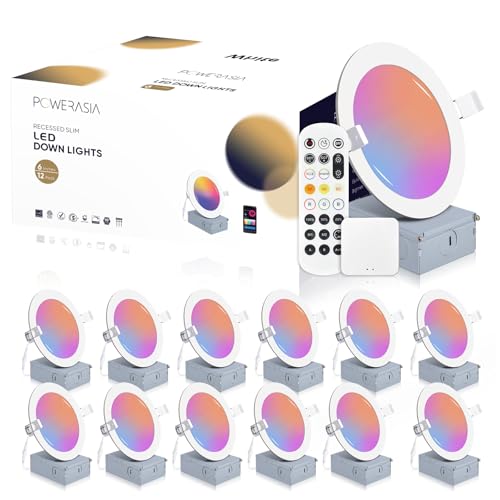 POWERASIA 12 Pack Smart Recessed Lighting 6 Inch, Ultra-Thin LED Recessed Lighting 12W 1200LM Smart Downlight with Junction Box, Compatible with Alexa/Google Assistant - ETL and Energy Star Certified