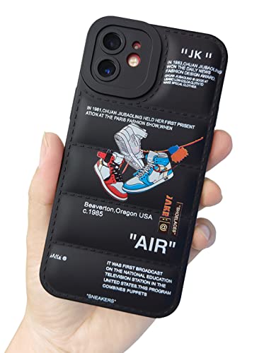 Ins Off Sports Shoes Brand Puffer Phone Case Compatible with Cool iPhone 11 Case 6.1", Funny Sneakers White Label Graphics Aesthetic Soft Silicone Shockproof Full Body Drop Protection Case,Black