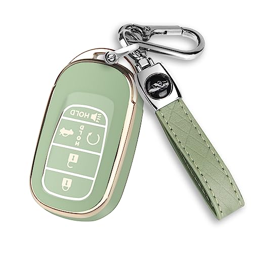 QBUC for Honda Key Fob Cover, Soft TPU Car Key Case Protector with Leather Keychain Compatible with Honda Accord Civic HRV CRV Pilot Smart Remote Key