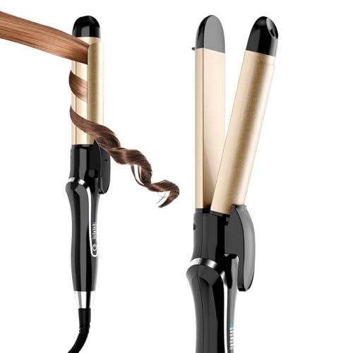 Curling Iron 1.25 Inch, Ceramic Hair Straightener and Curler 2 in 1 with Adjustable Temperature, Dual Voltage Curling Wand for All Hair Types, Anti-Tangle for Long-Lasting Curls and Straight