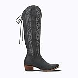 MissHeel Long Cowboy Boots for Women Black Knee High Cowgirl Boots Wide Calf Lace Up Cowboy Boots Thick Calf Western Boots Size 7