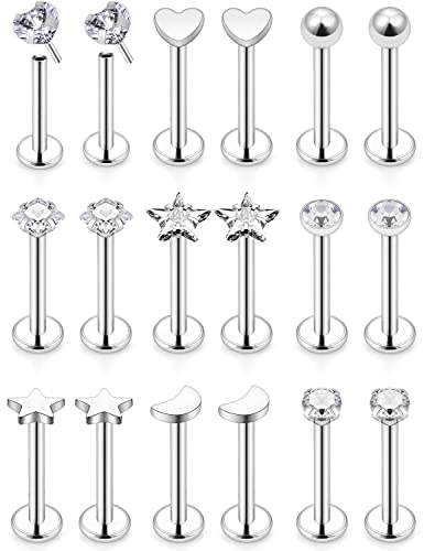 Cisyozi 16G Threadless Push in Lip Labret Monroe Medusa ashley Nose Rings Stud Piercing Jewelry Women Stainless Surgical Steel Flat Back nose Tragus Helix Cartilage Earrings Stud Piercing Men Silver